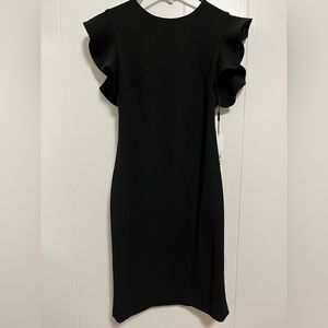 NWT CALVIN KLEIN beautiful lined flutter sleeve little black dress.